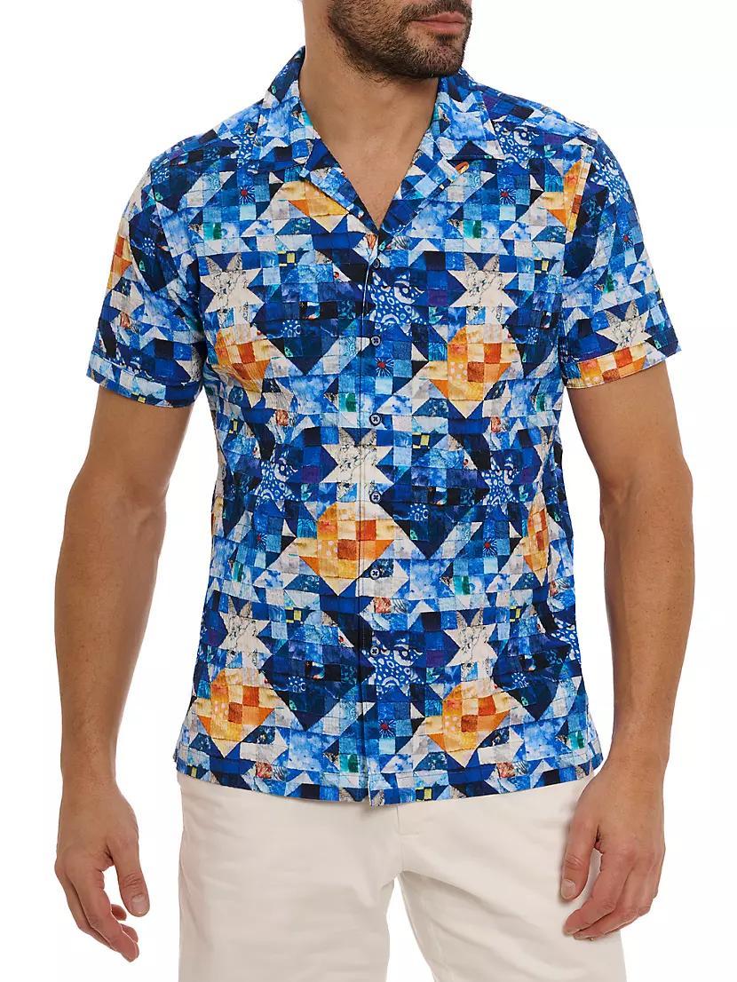 Sashiko Graphic Stretch-Cotton Seersucker Camp Shirt Product Image