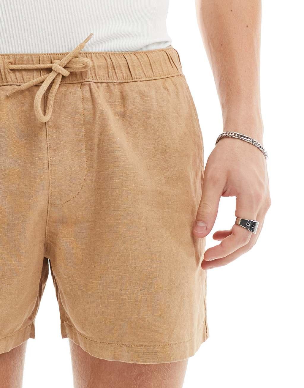 ASOS DESIGN slim linen shorts in beige Product Image