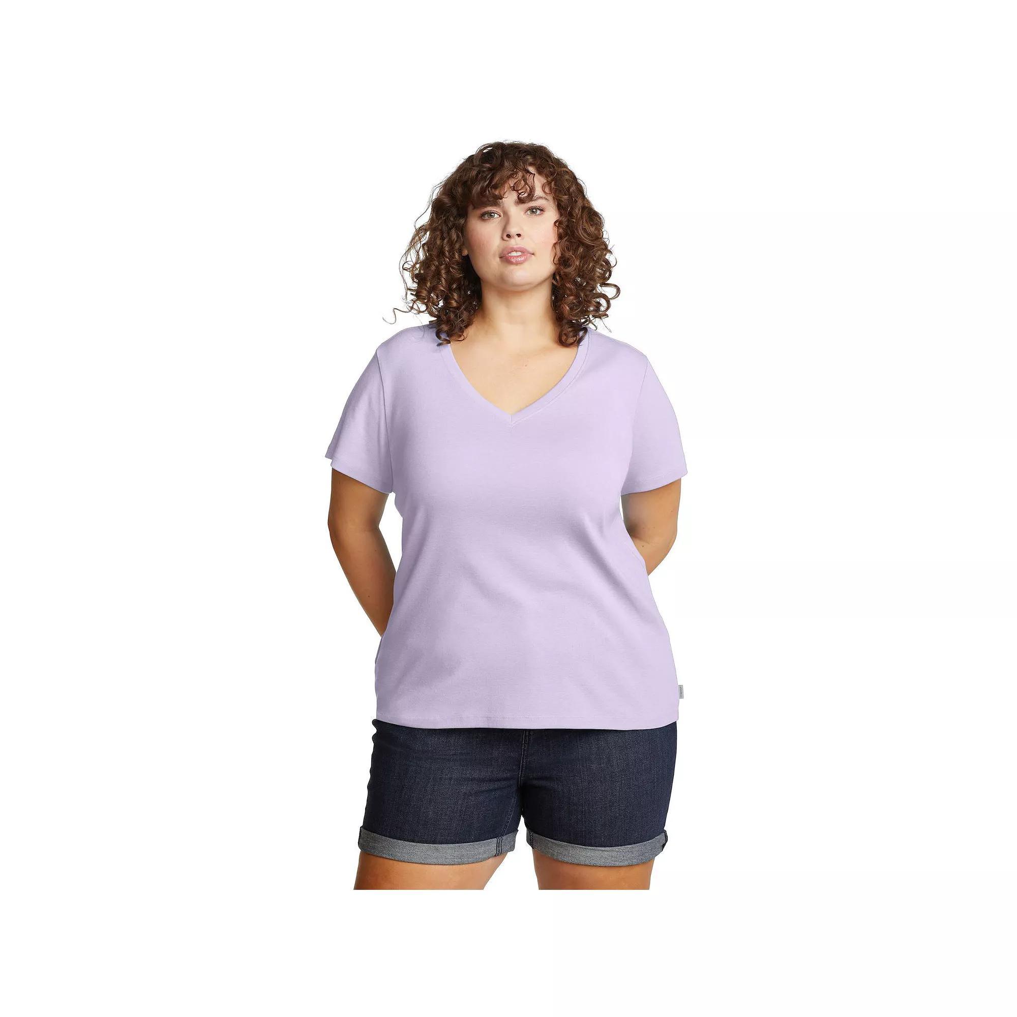 Plus Size Eddie Bauer Short Sleeve Favorite V-Neck Tee, Womens Purple Product Image