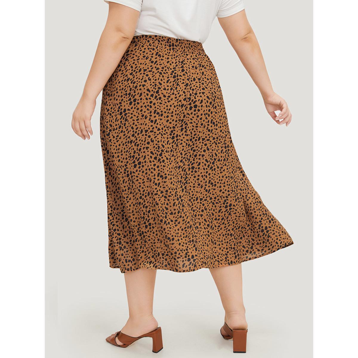 Plus Size Leopard Print Pocket Shirred Waist Skirt Women Leopard Elegant Pocket No stretch Pocket Dailywear Skirts BloomChic 14-16/1X Product Image