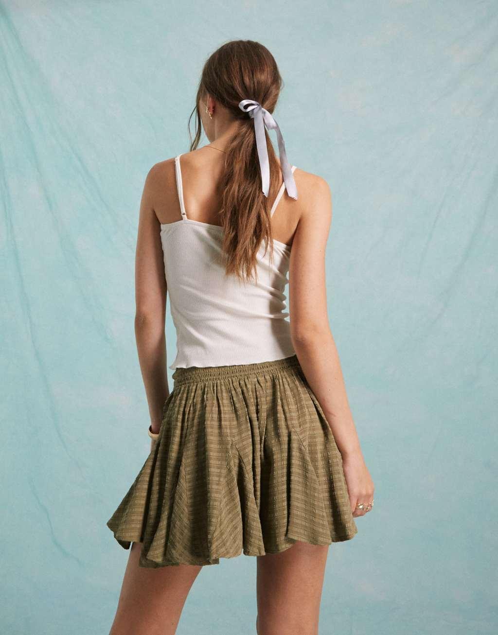 Miss Selfridge tie front godet mini skort in plaid Product Image