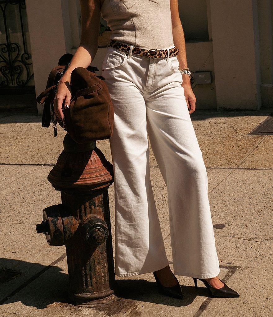 Gianni Bini x Lilly Sisto Ellie Ecru Wash Denim High Rise 5-Pocket Wide Leg Full Length Jeans Product Image