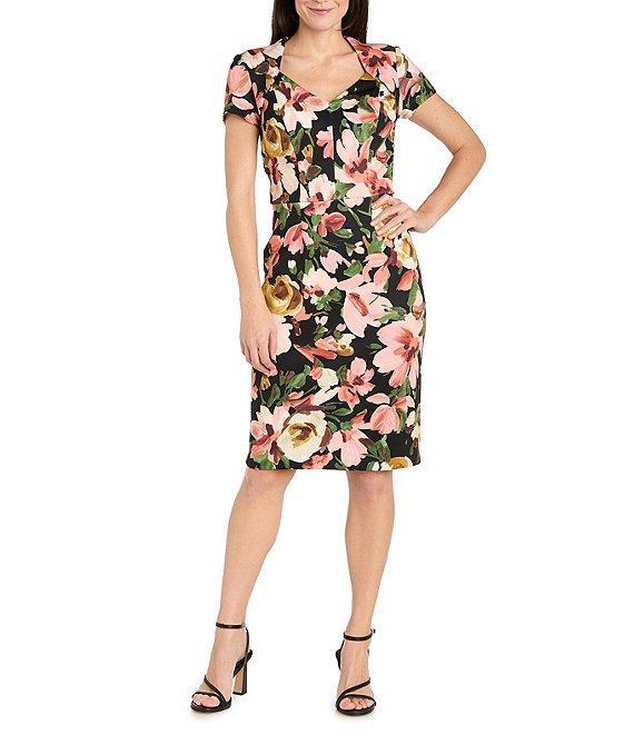R & M Richards Sweetheart Neck Floral Print Scuba Sheath Dress Product Image