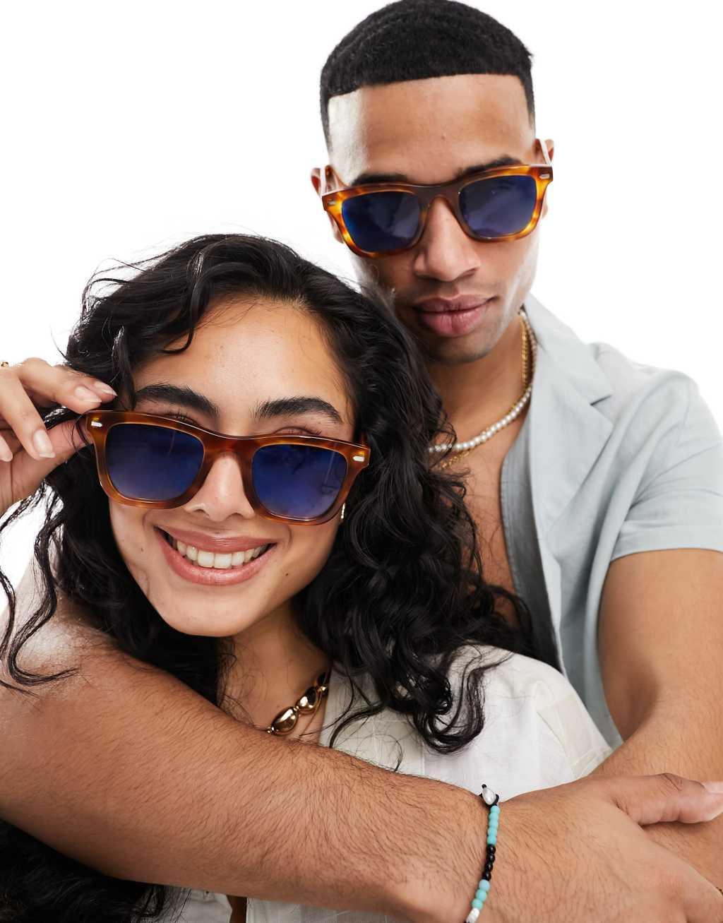 Spitfire cut ninety one square sunglasses in tort with blue lens Product Image