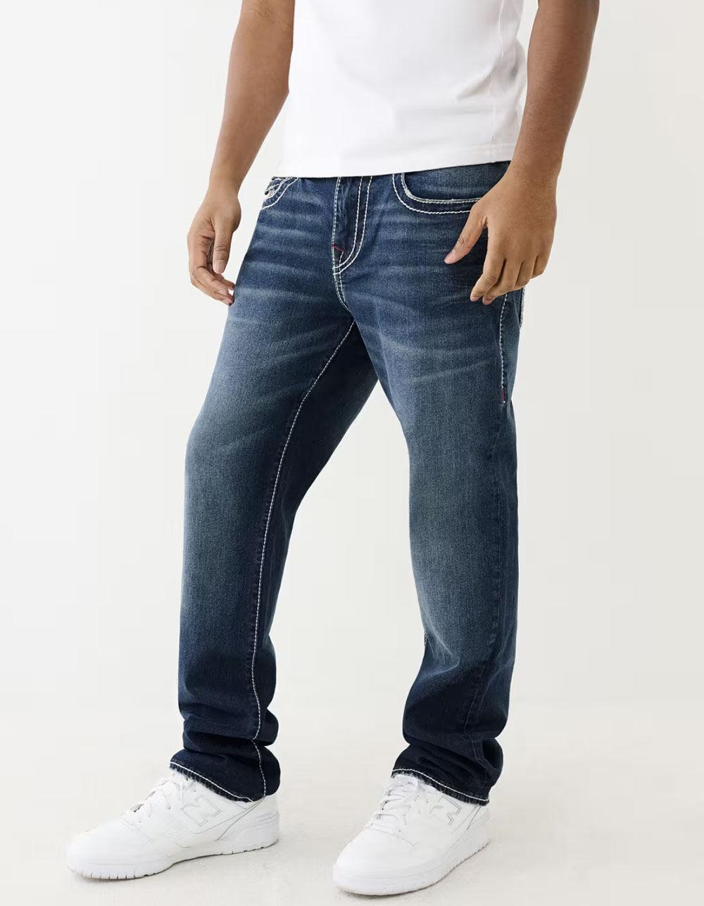 TRUE RELIGION Ricky Big T Flap Mens Relaxed Straight Jeans - MEDIUM INDIGO Product Image