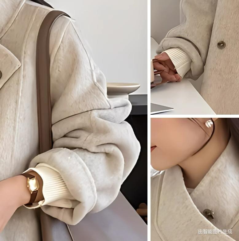 Stand Collar Plain Double-Breasted Coat Product Image