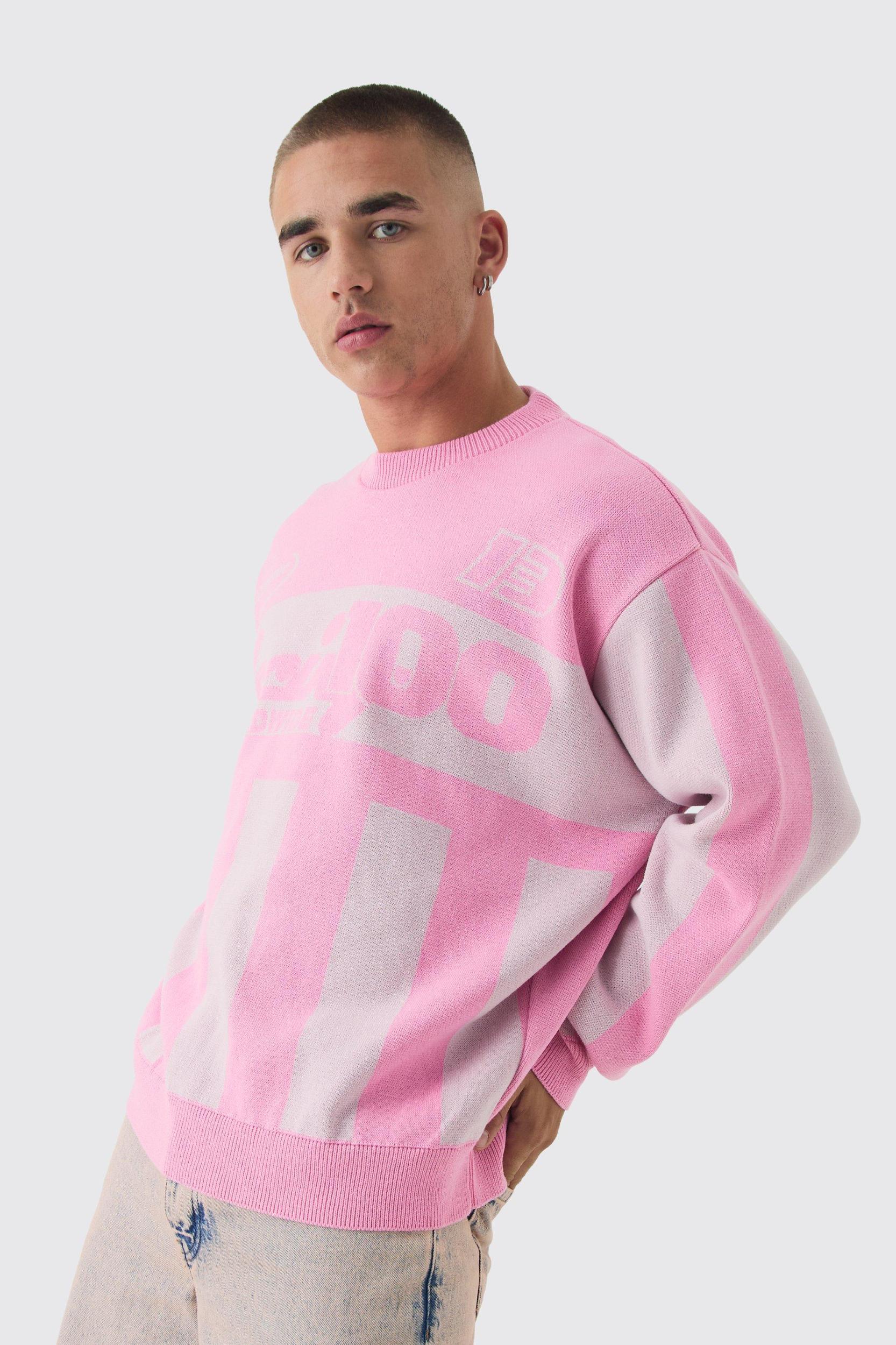 Oversized Moto Stripe Knitted Sweater | boohooMAN USA Product Image