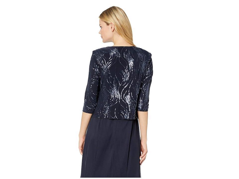 Alex Evenings Square Neck 34 Sleeve Sequin Waves 2-Piece Midi Jacket Dress Product Image