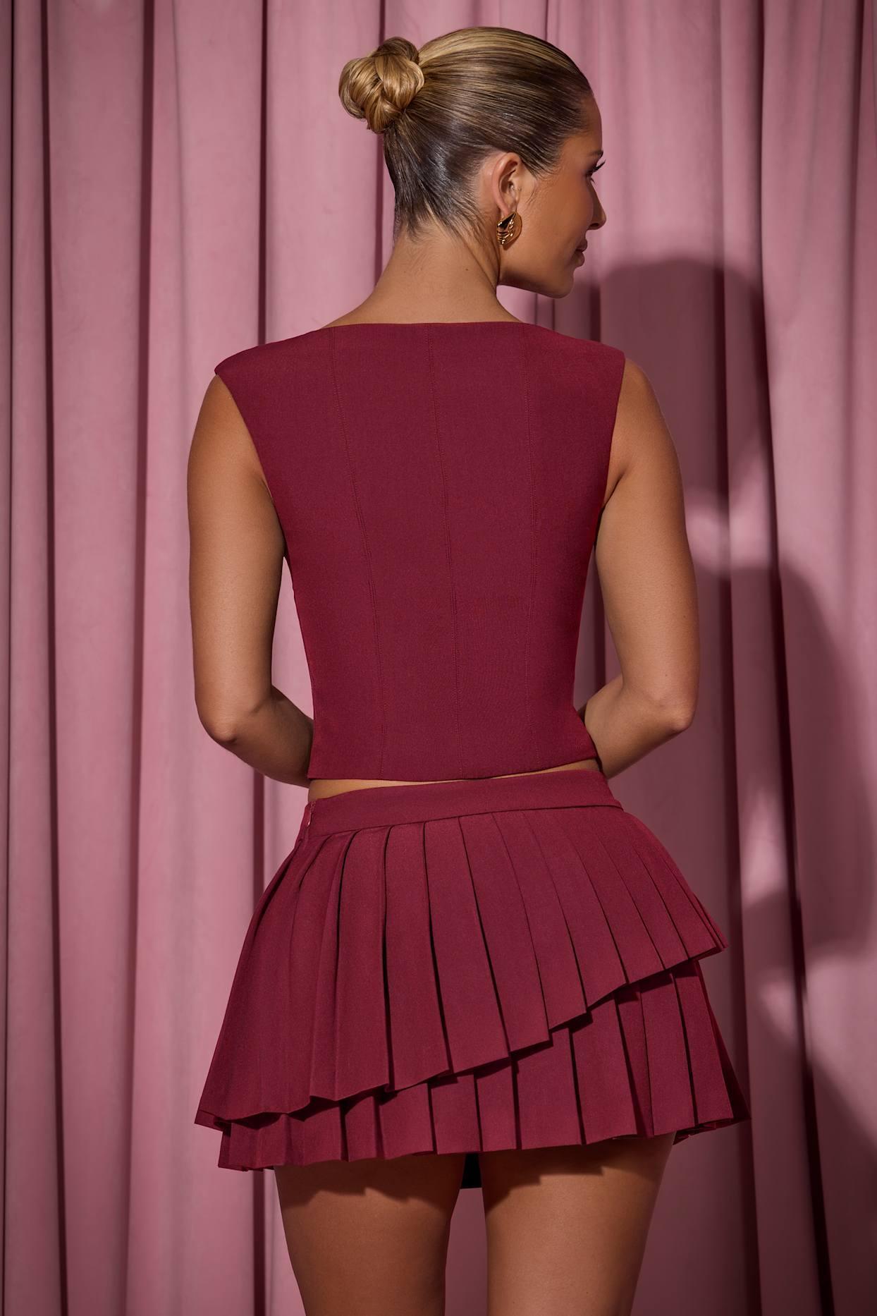 Open-Front Crop Top in Wine Red Product Image