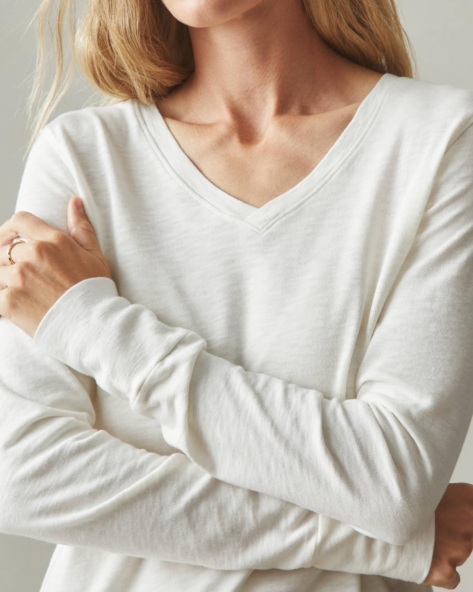 Women's Premium Slub V-Neck Long Sleeve Tee - Bone Female Product Image