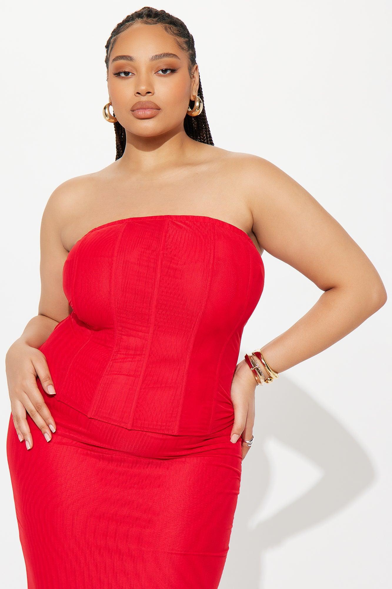 Secret Affair Mesh Corset Maxi Skirt Set - Red Product Image