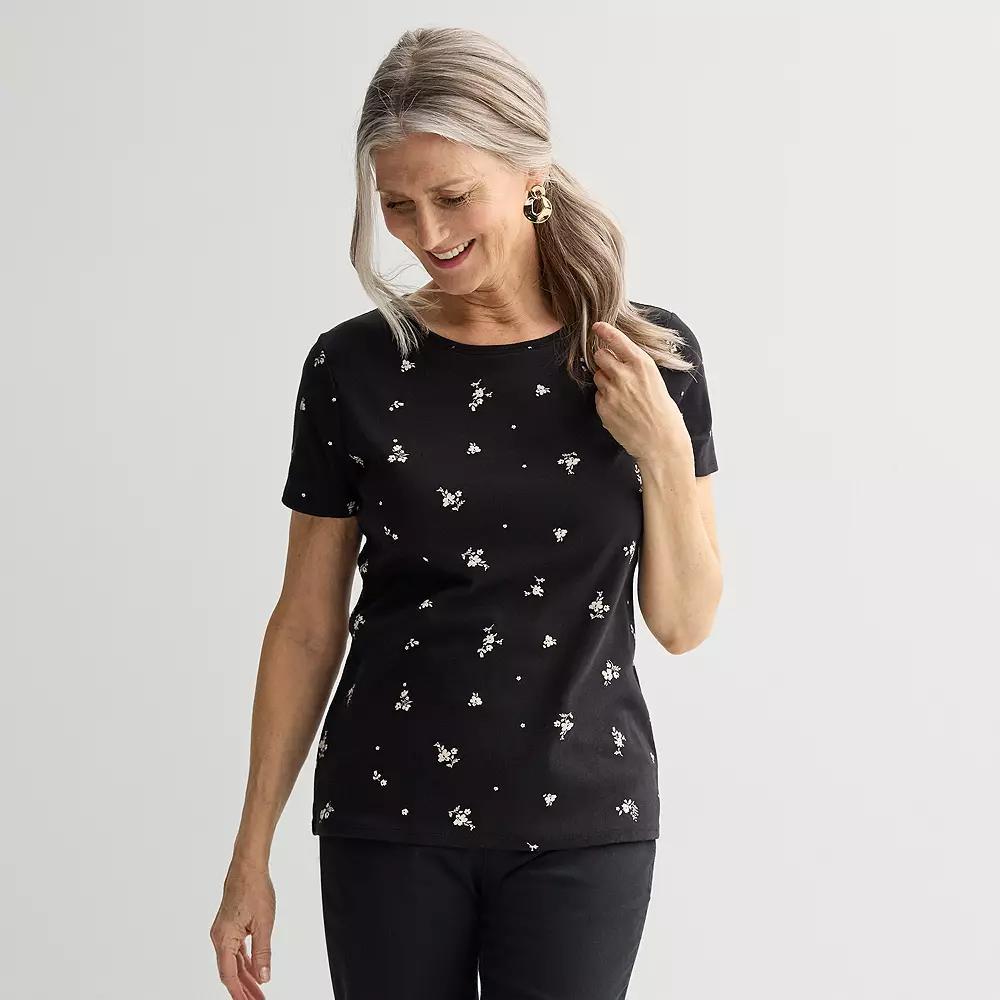 Women's Croft & Barrow® Essential Crewneck Tee, Size: Large, Black Fun Floral Product Image
