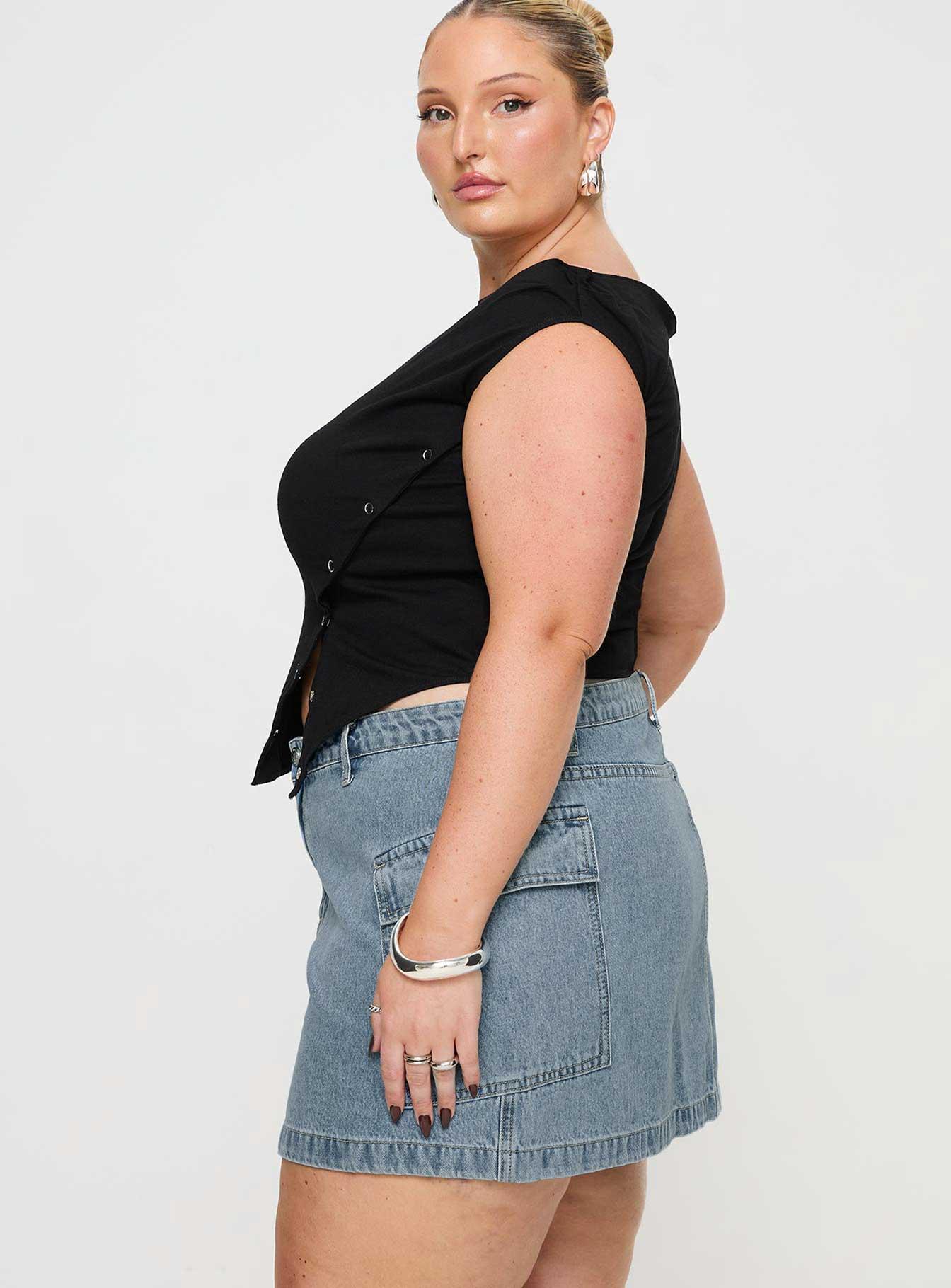 Zakai Cargo Denim Mini Skirt Light Blue Denim Curve Product Image