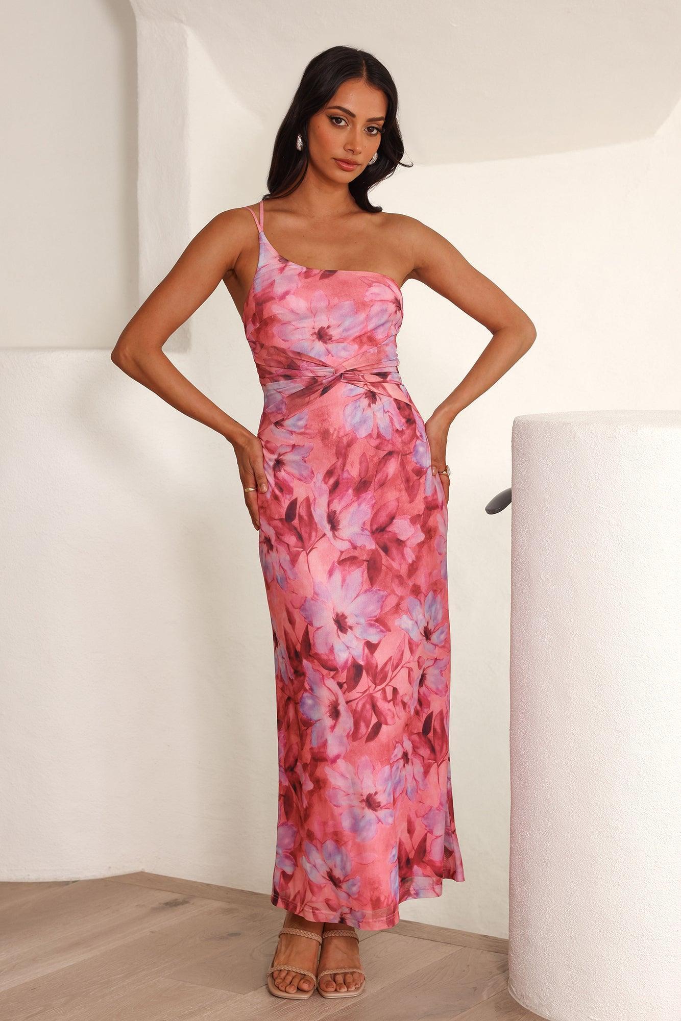 Celebrate Success One Shoulder Mesh Midi Dress Pink Product Image