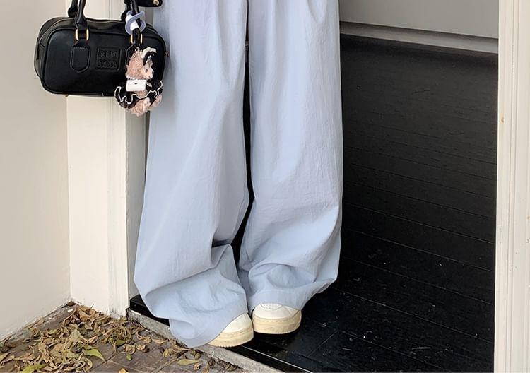 Elastic Waist Plain Wide Leg Pants Product Image