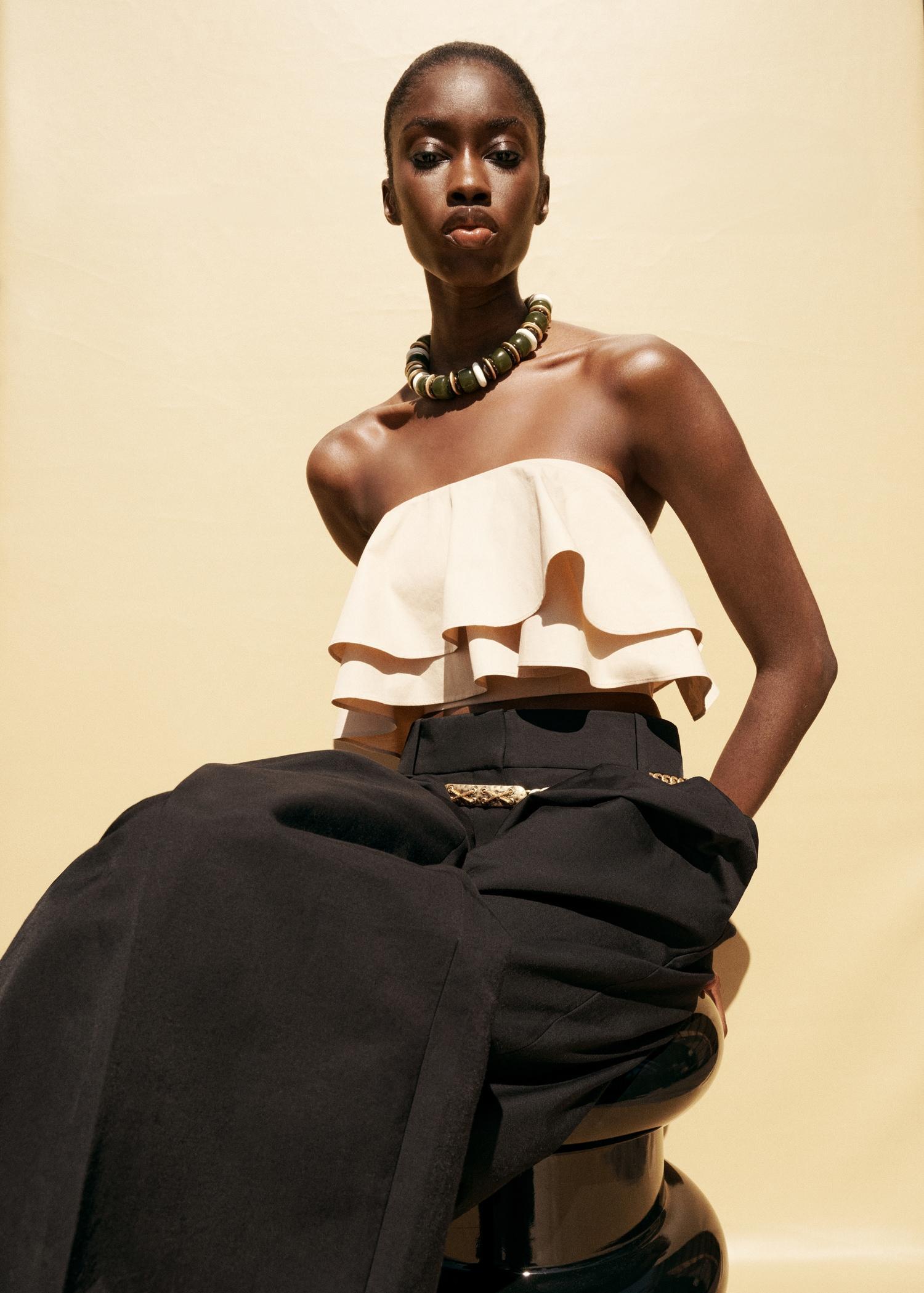 Strapless top with ruffles - Women | MANGO USA Product Image