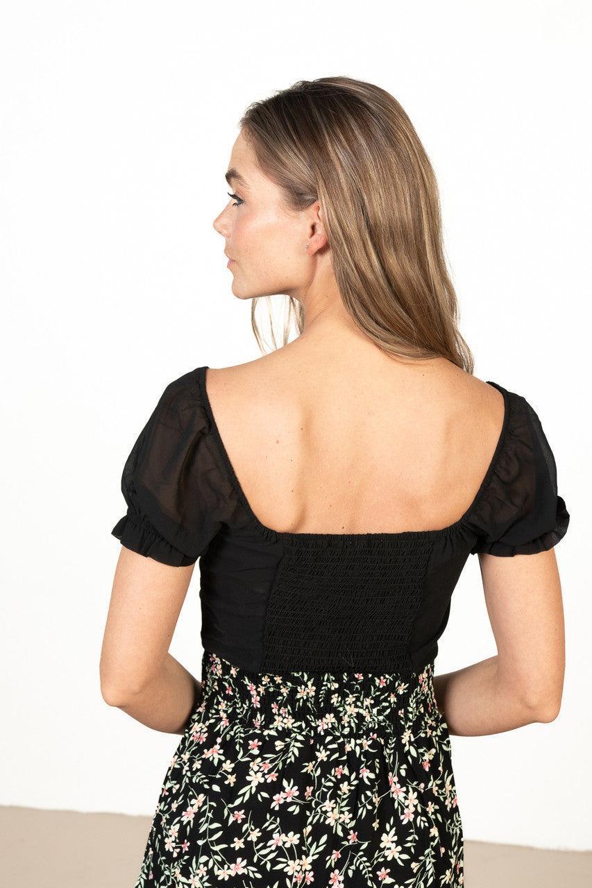 Ruched Front Black Chiffon Crop Product Image