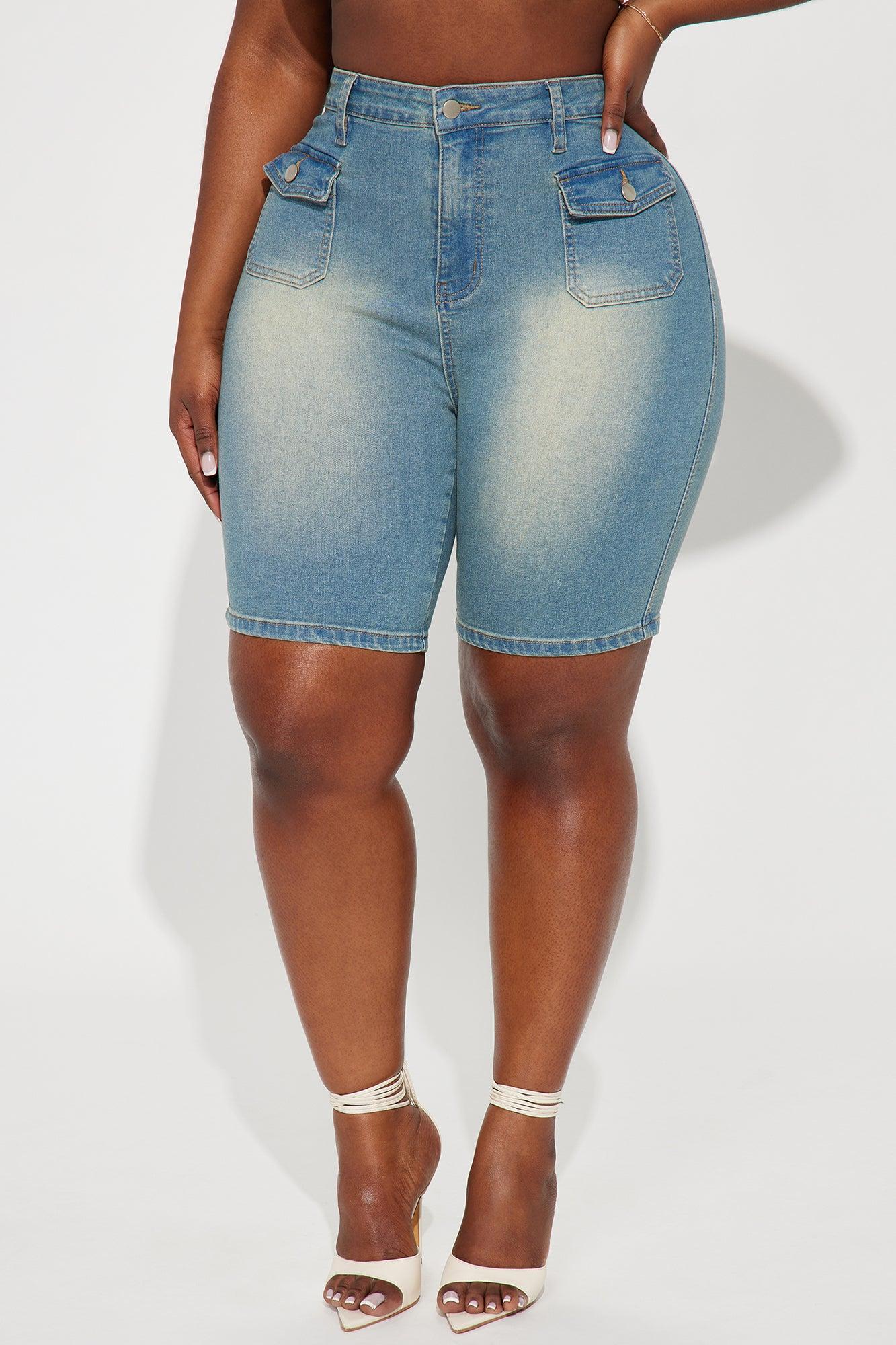 Shocker Tinted Stretch Denim Bermuda Shorts - Medium Wash Product Image
