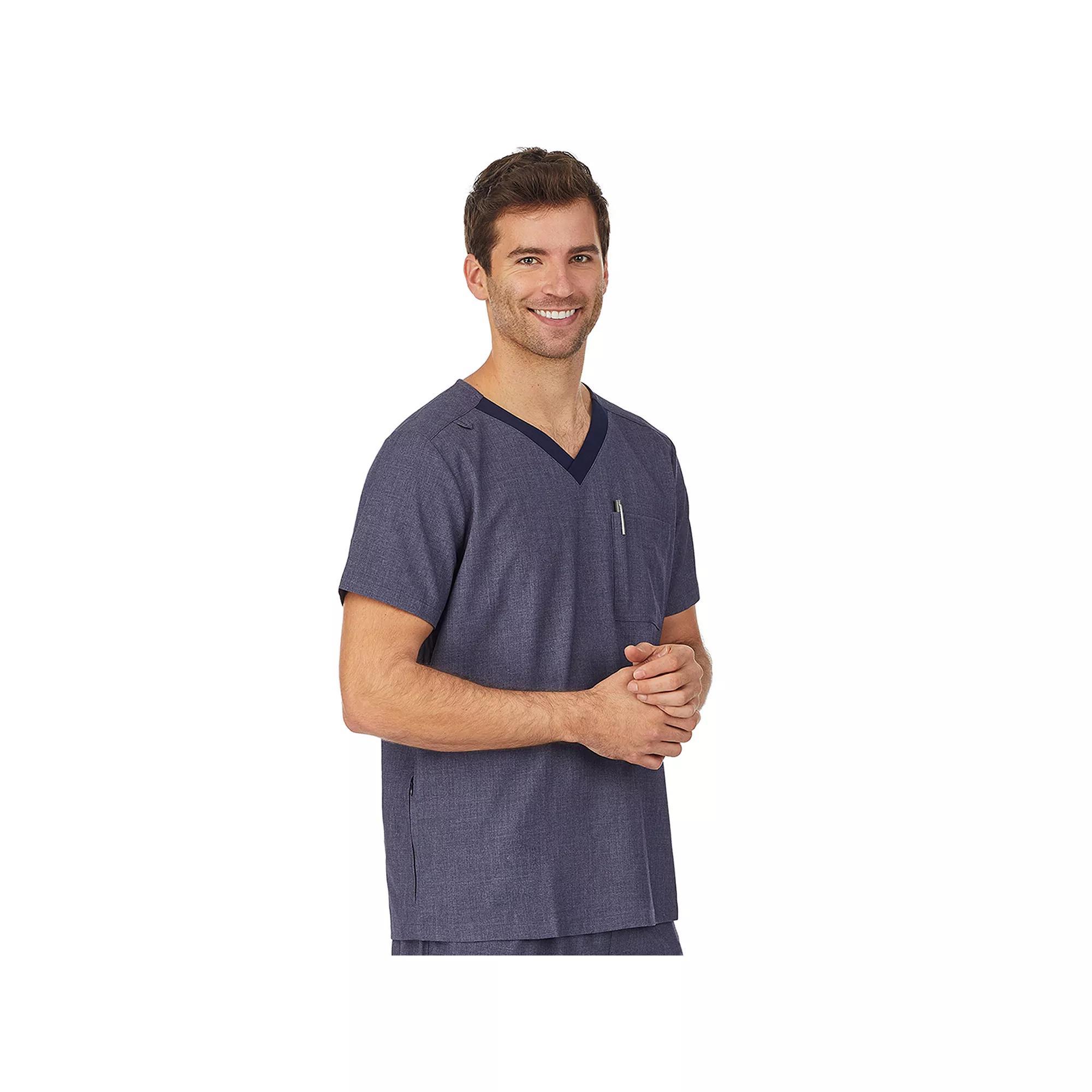 Men's Cuddl Duds® Scrubs Classic V-Neck Top with Zip Back Pocket, Size: Small, Navy Grey Product Image