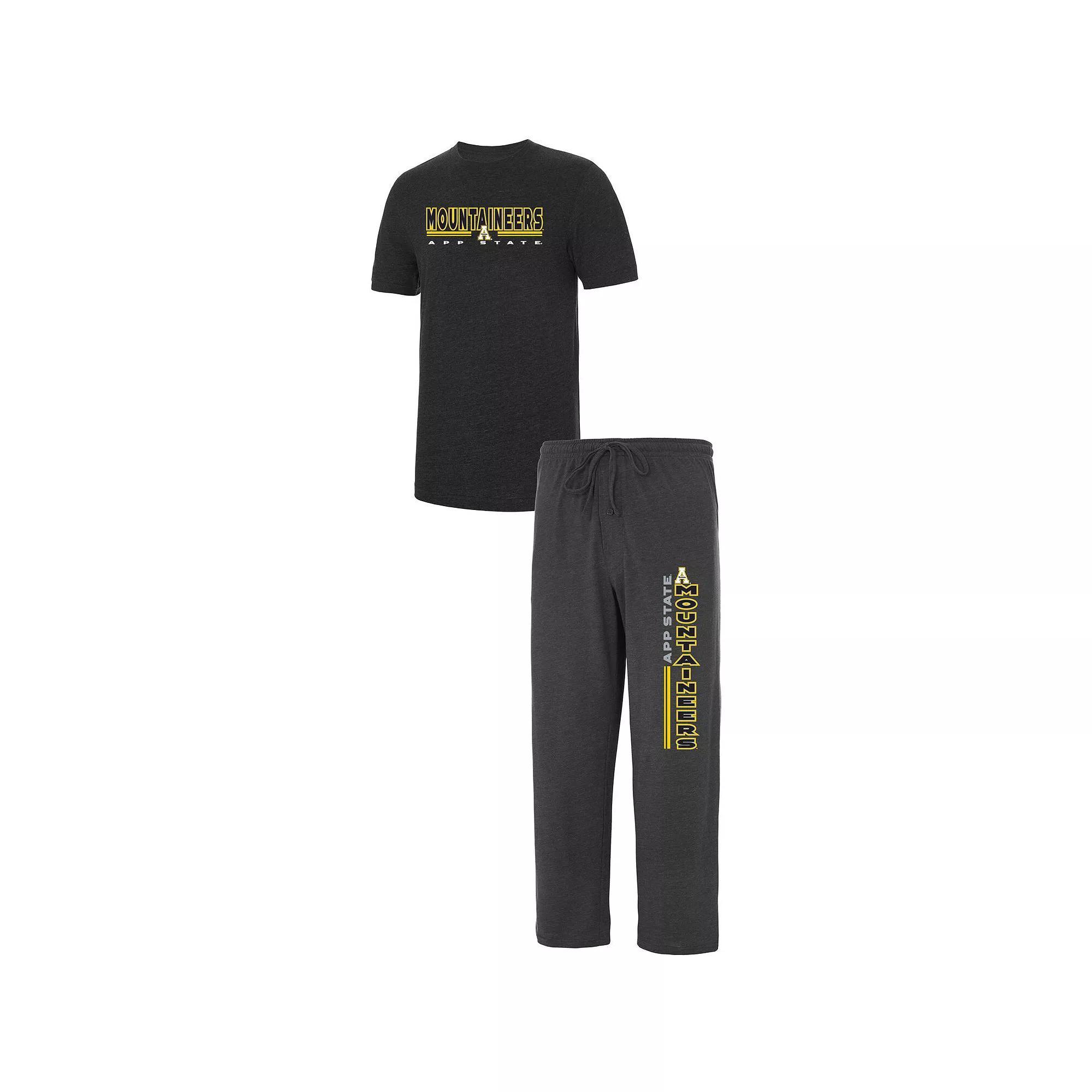 Men's Concepts Sport Heathered Charcoal/Black Appalachian State Mountaineers Meter T-Shirt & Pants Sleep Set, Size: 2XL, App Charco Product Image