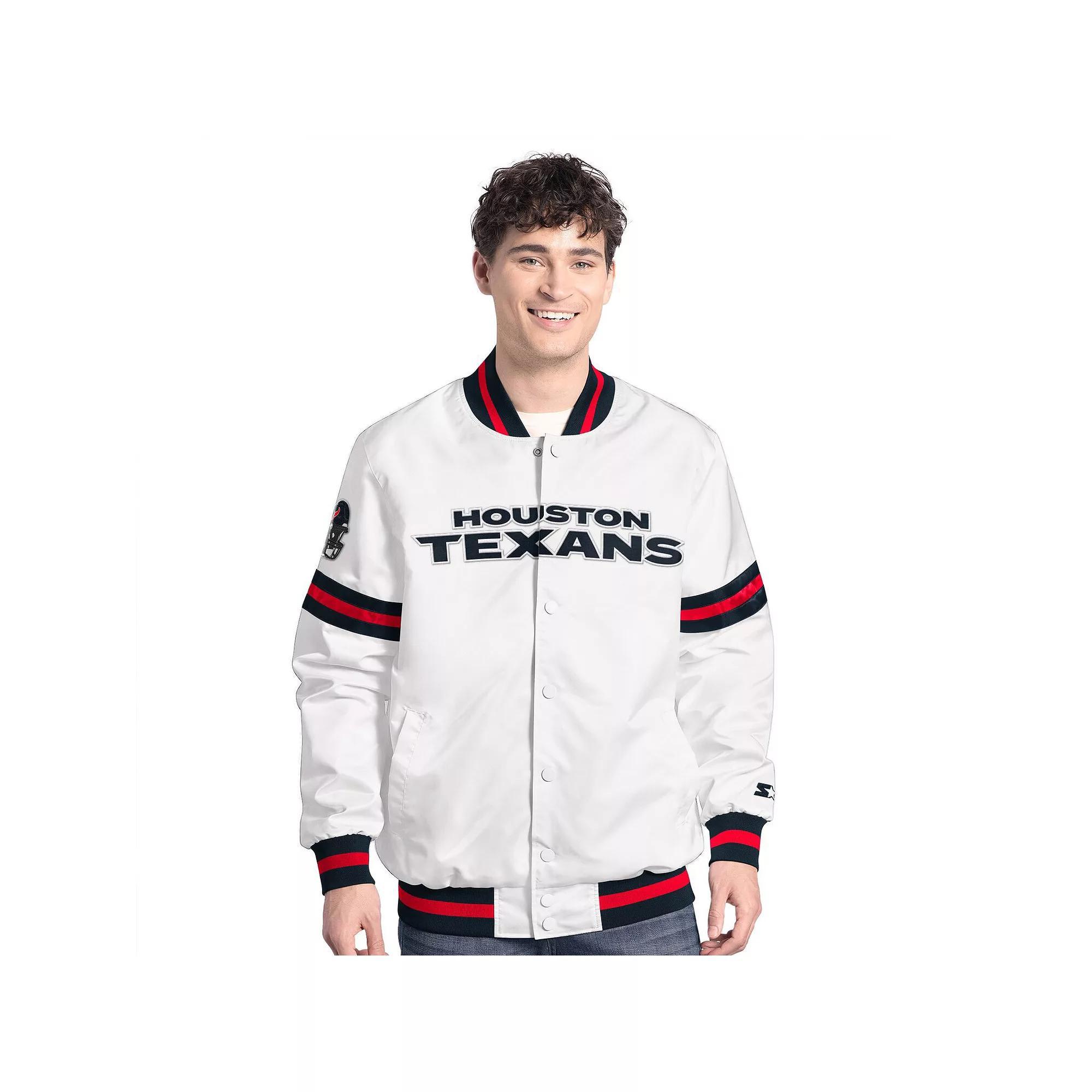 Men's Starter  White Houston Texans Scout Full-Snap Varsity Jacket, Size: Medium Product Image