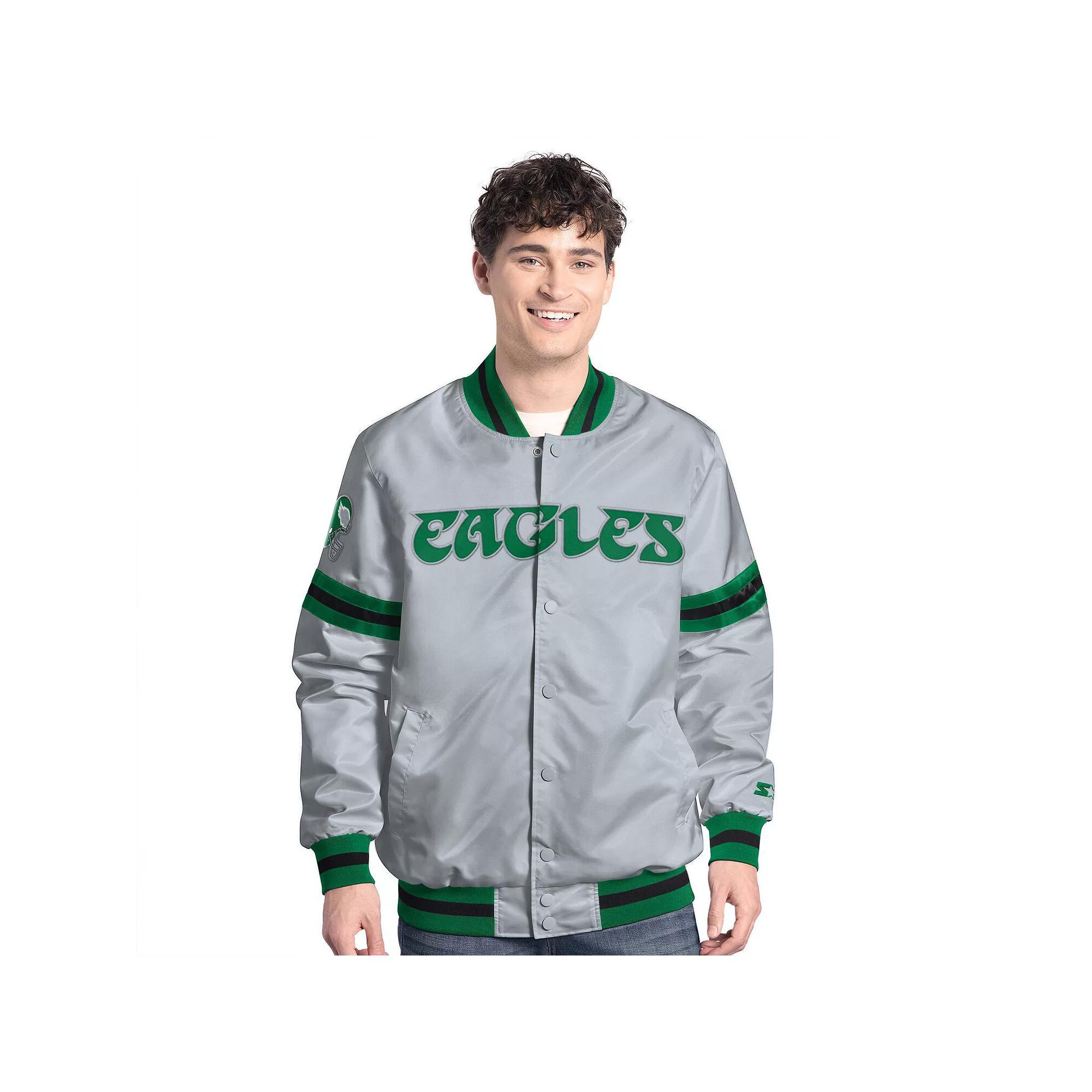 Mens Starter Gray Philadelphia Eagles Vintage Scout Full-Snap Varsity Jacket Product Image