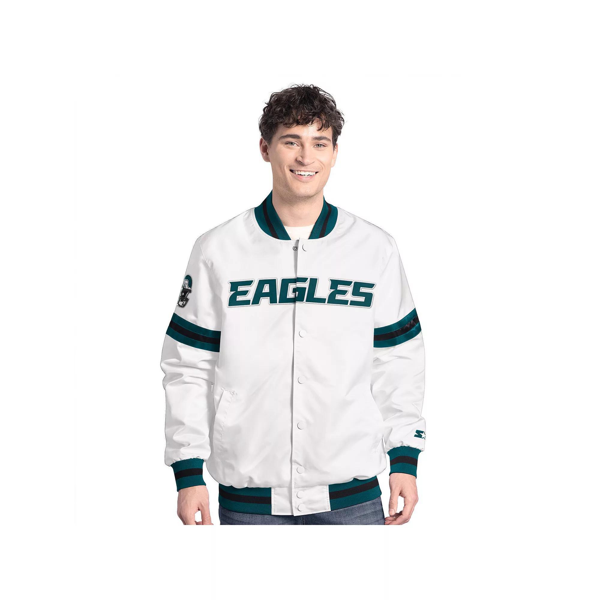 Men's Starter  White Philadelphia Eagles Scout Full-Snap Varsity Jacket, Size: Small Product Image