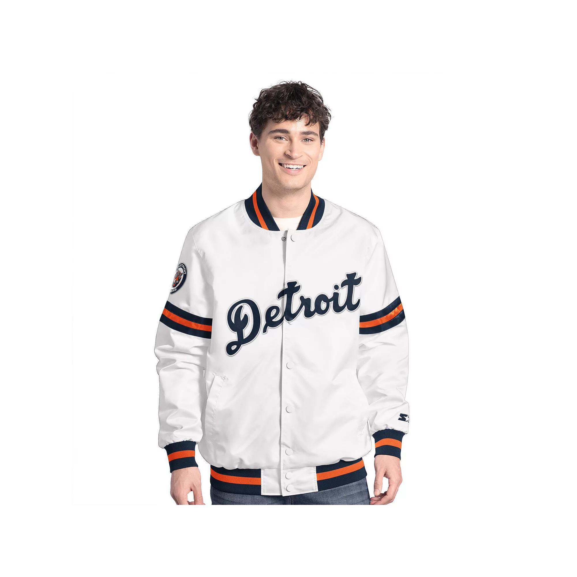 Men's Starter  White Detroit Tigers Cooperstown Scout Full-Snap Varsity Jacket, Size: Medium Product Image