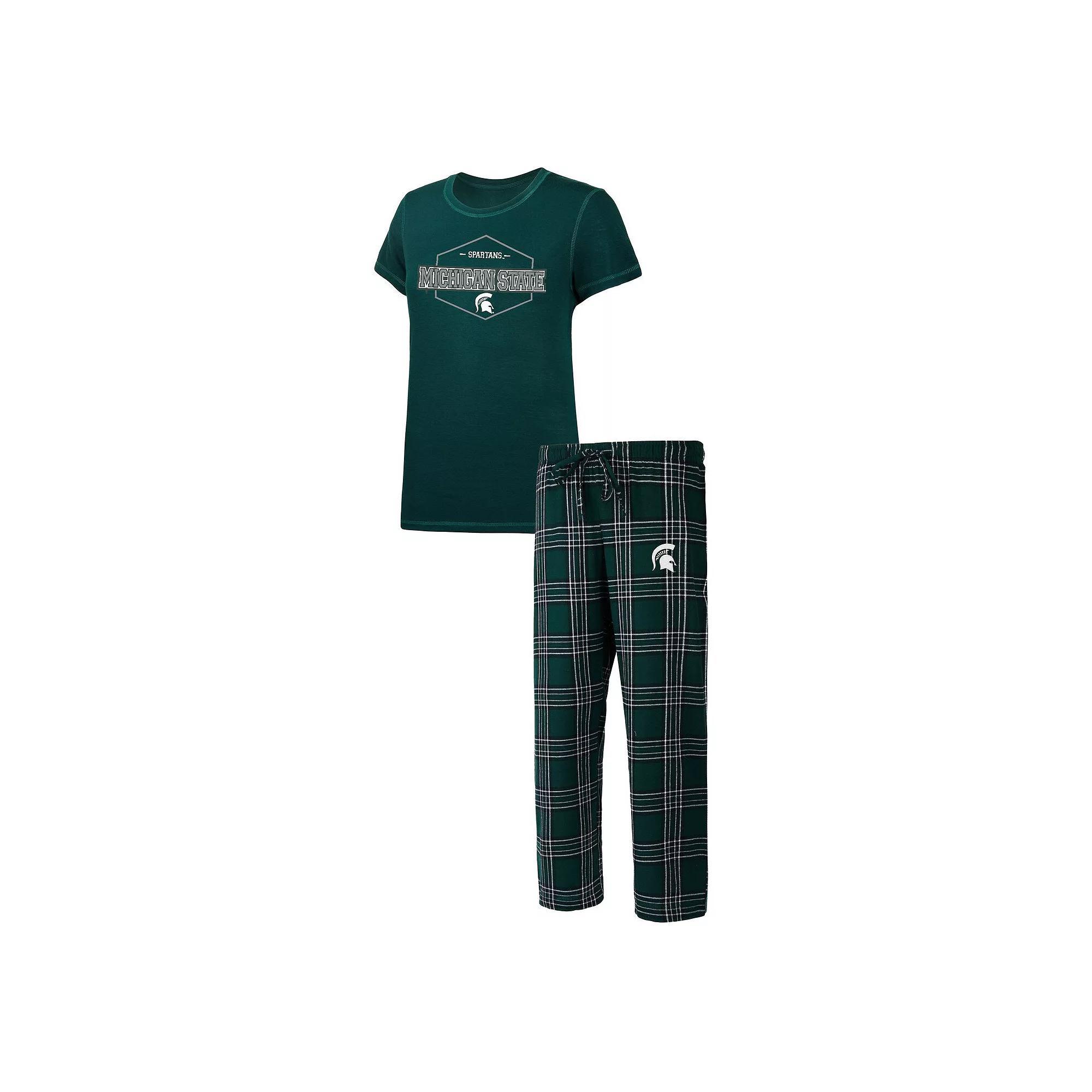 Women's Concepts Sport Green/Black Michigan State Spartans Badge T-Shirt & Flannel Pants Sleep Set, Size: 2XL Product Image