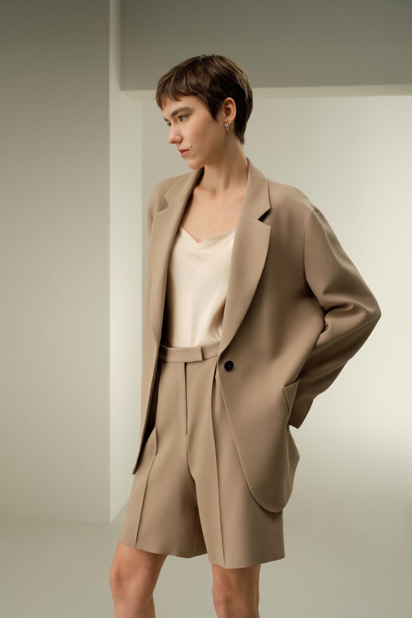 Single-Button Silk-Wool Blend Blazer Product Image