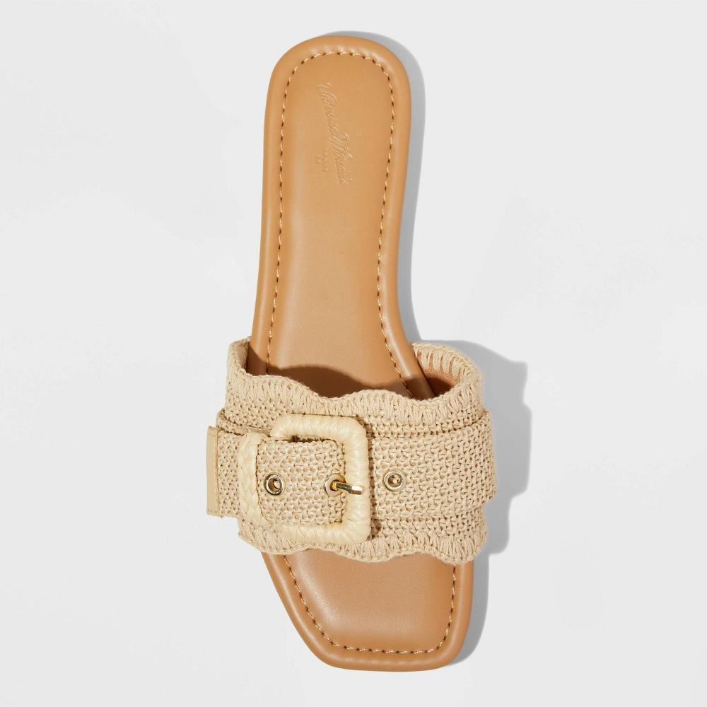 Womens Linda Raffia Buckle Slide Sandals - Universal Thread Tan 11: Adjustable Strap, Memory Foam Insole Product Image