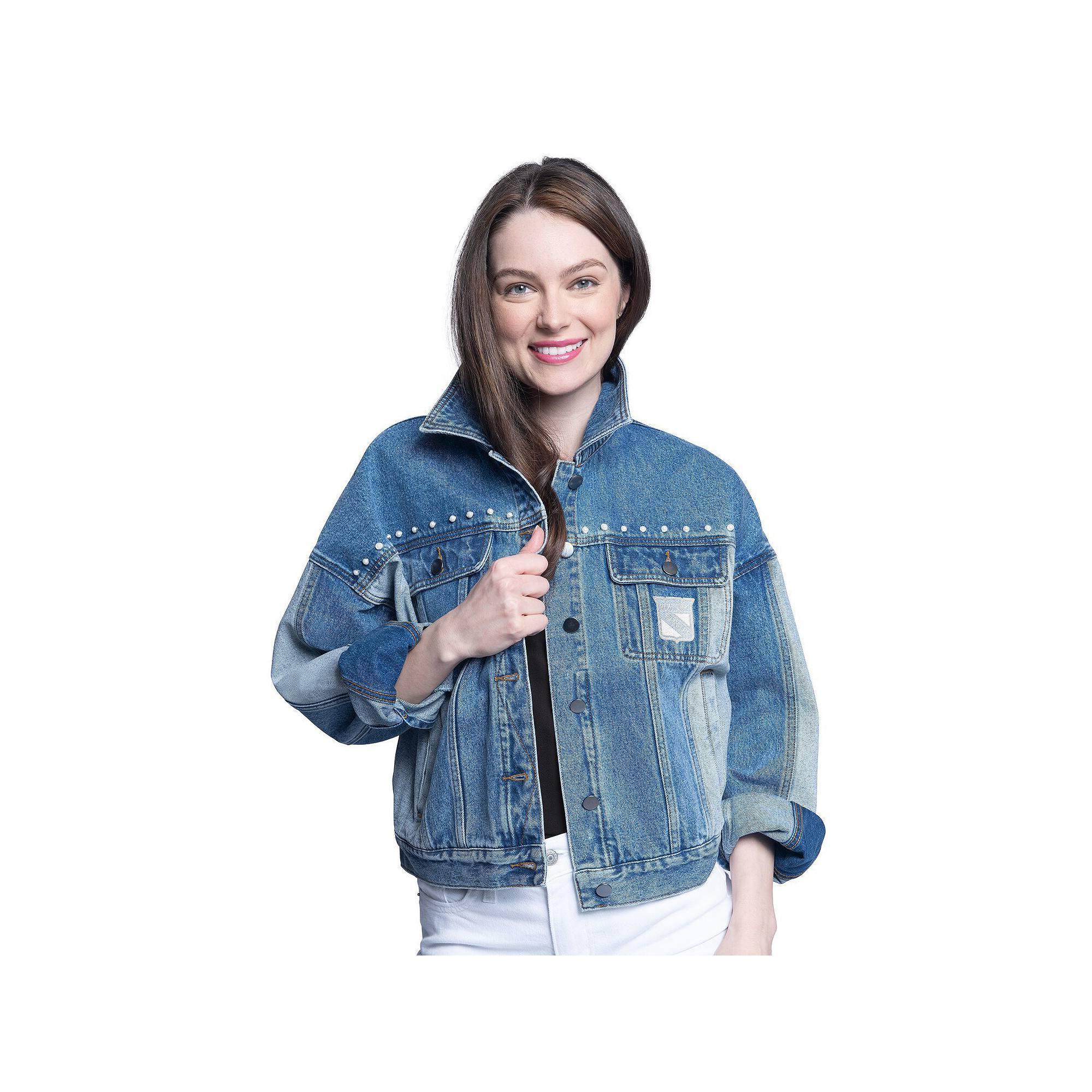 Women's G-III Sports by Carl Banks Houston Astros Victory Oversized Button-Up Denim Jacket, Size: XXL, Turquoise A Product Image