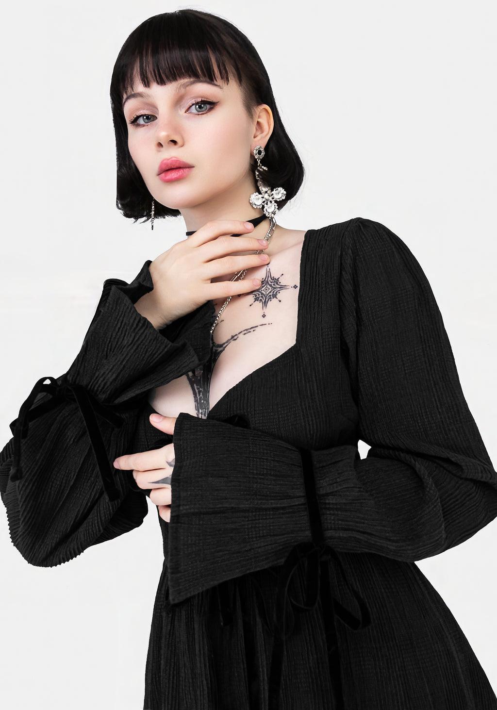 Amity Crinkle Velour Bow Mini Dress Product Image