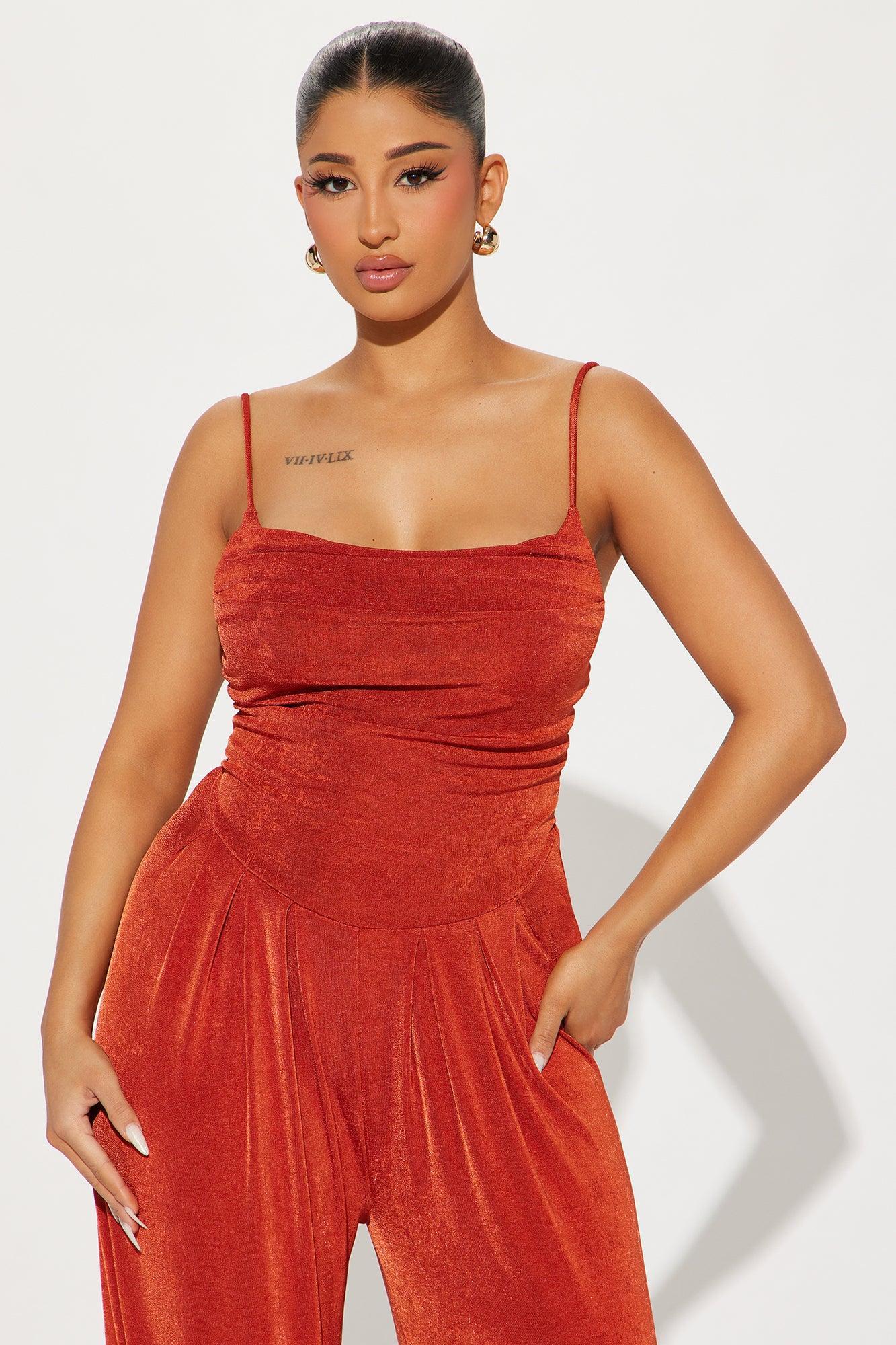 Gone At Last Slinky Jumpsuit  - Rust Product Image