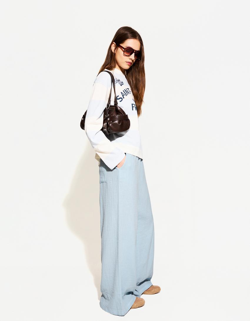 Wide-leg rustic double cloth pants Product Image