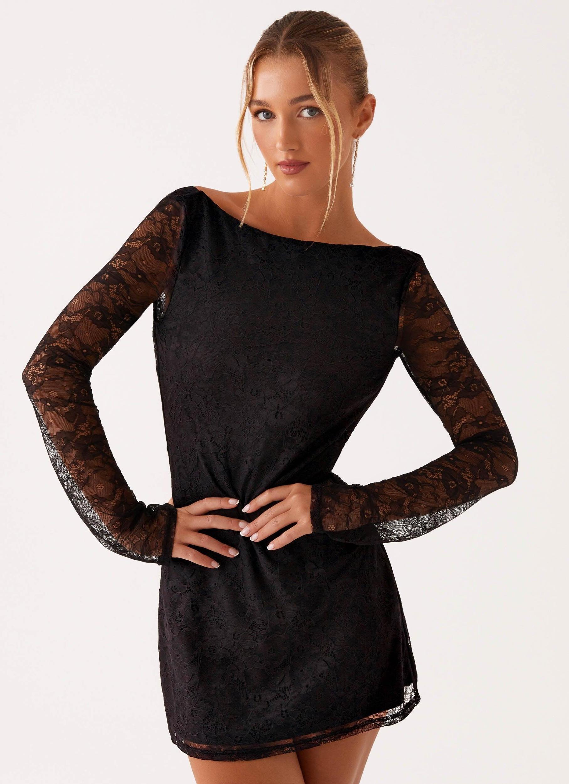 Mara Lace Mini Dress - Black Product Image