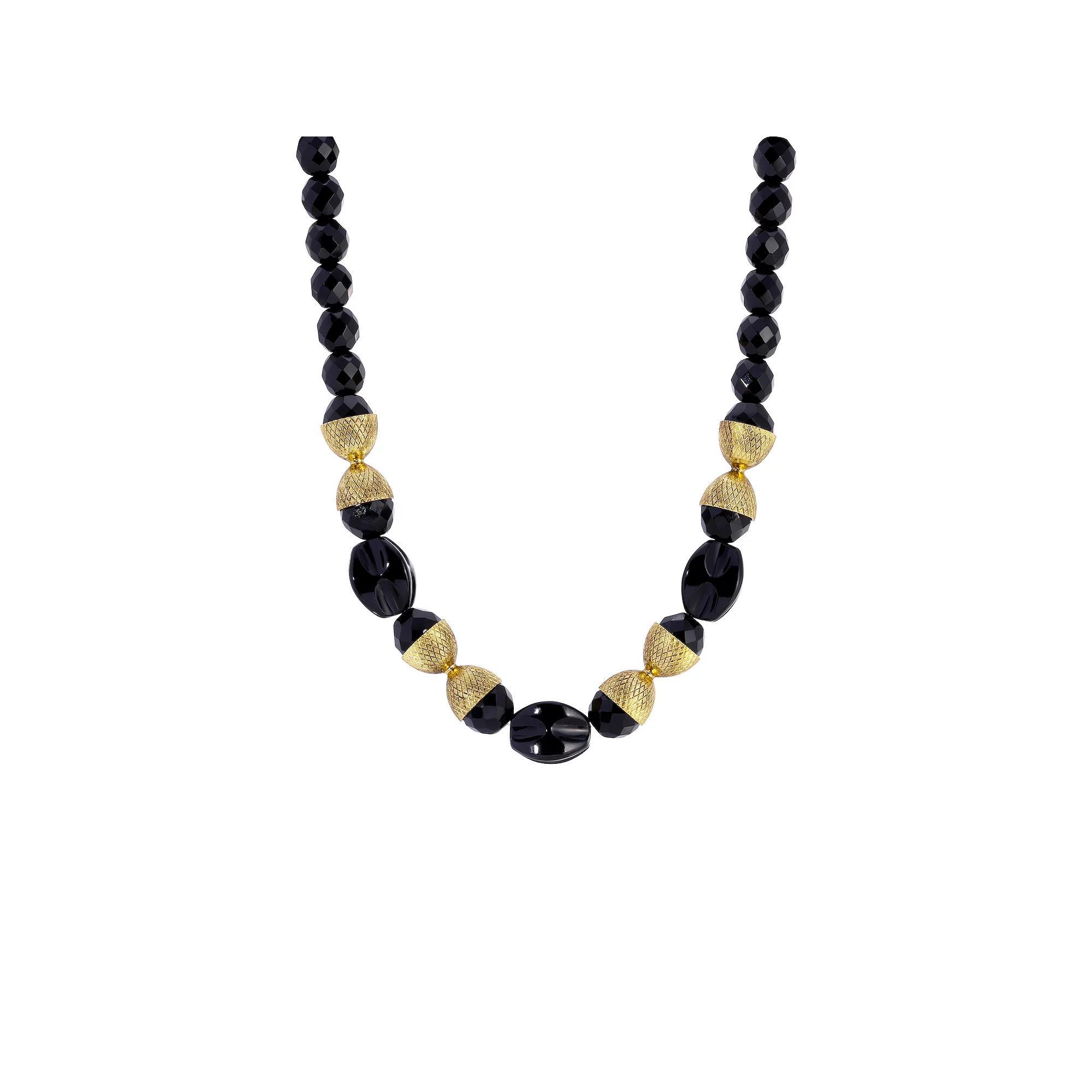1928 14k Gold Dipped Jet Bead Necklace, Womens, Black Product Image