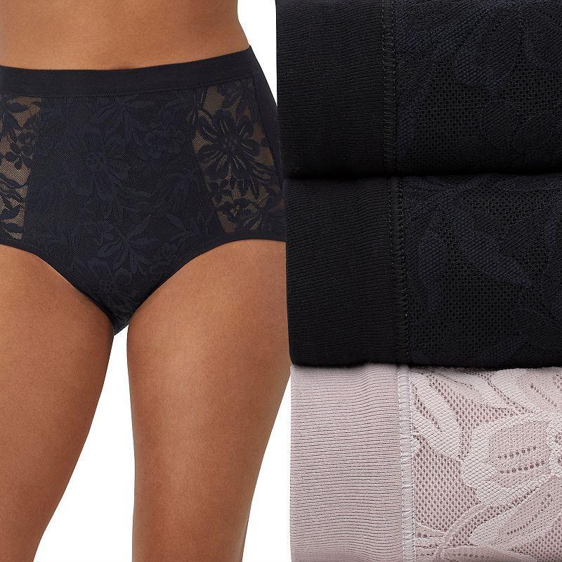 Bali Breathe Cotton Modal 3-Pack Lace High Rise Briefs DFCLB3, Women's, Size: 9, Brown White Brown Product Image