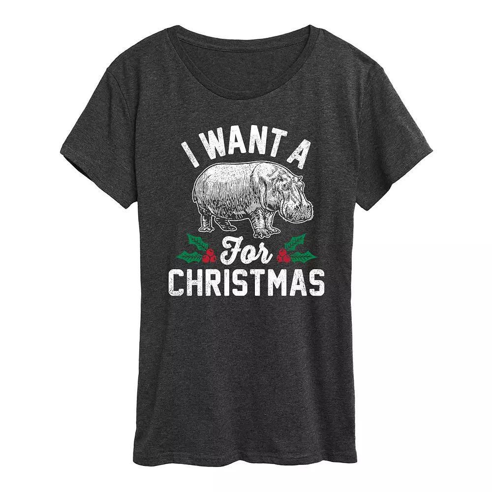 Plus I Want A Hippopotamus Graphic Tee, Womens Grey Gray Product Image