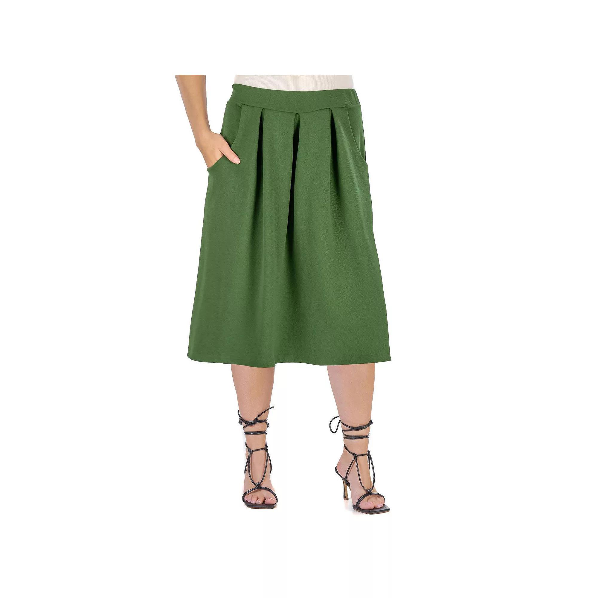 Plus Size 24Seven Comfort Apparel Long Pleated A-Line Skirt, Women's, Size: 2XL, Green Product Image