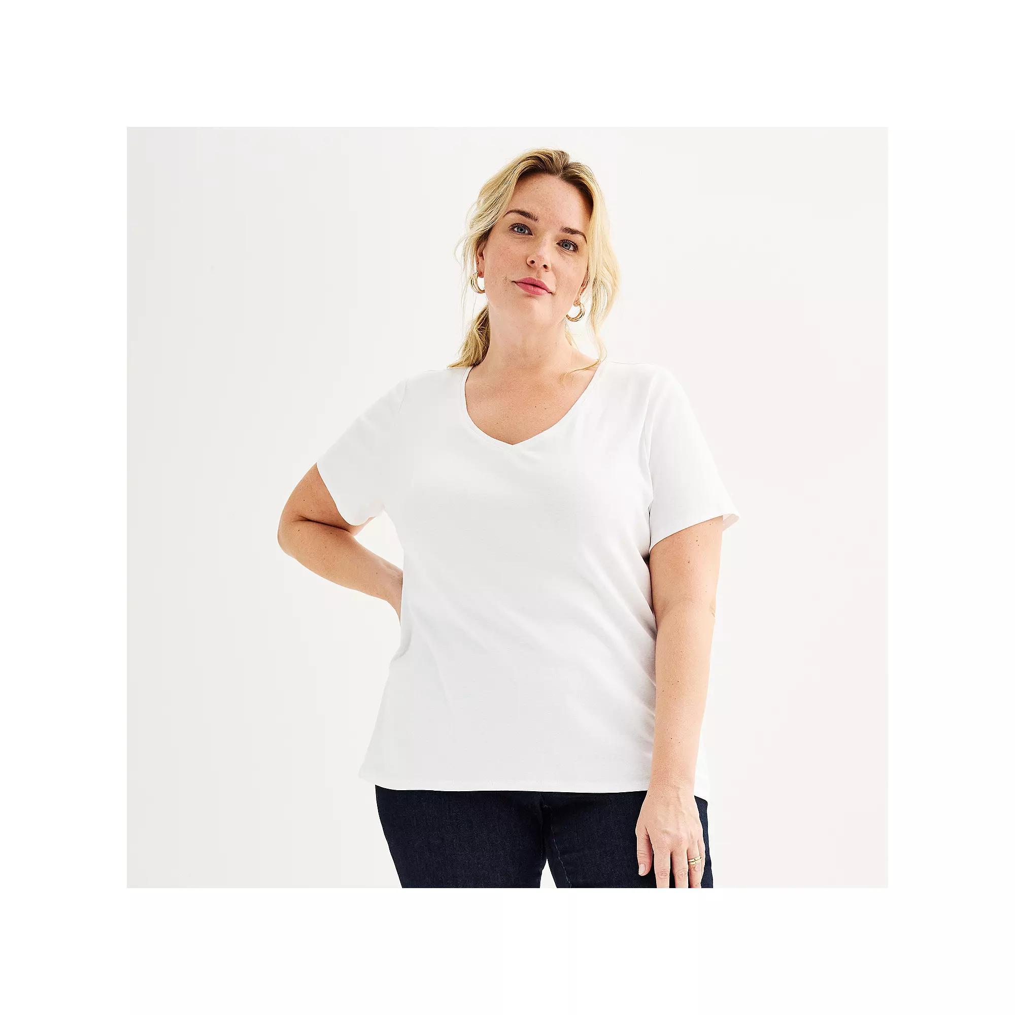 Plus Size Croft & Barrow® Essential V-Neck Top, Women's, Size: 5XL, White Product Image