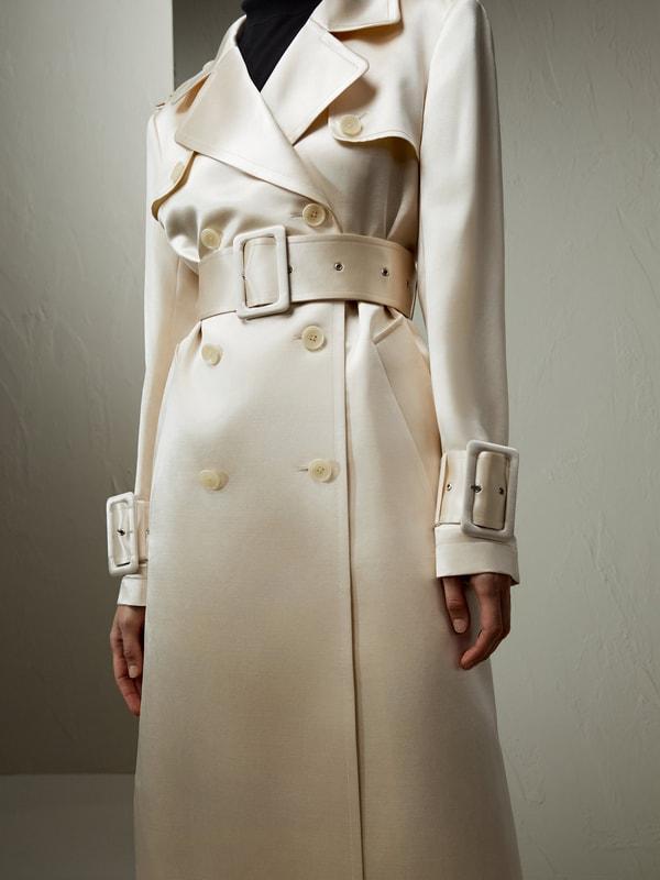 Double Breasted Silk-Blend Belted Coat Product Image