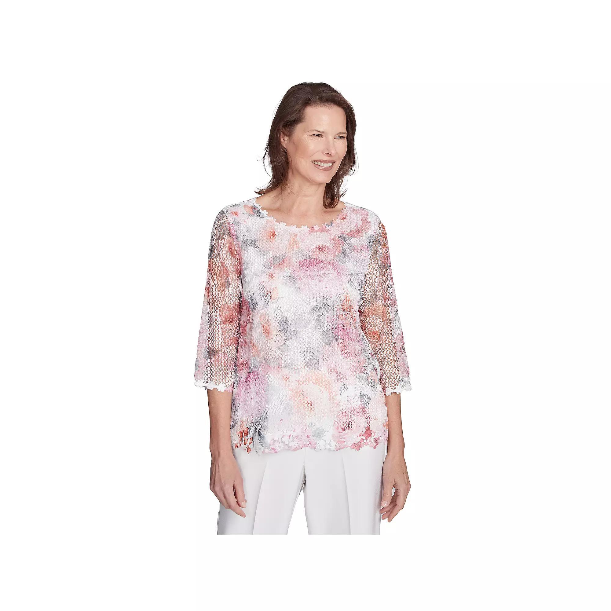 Petite Alfred Dunner Floral Mesh Watercolor Top, Womens Product Image