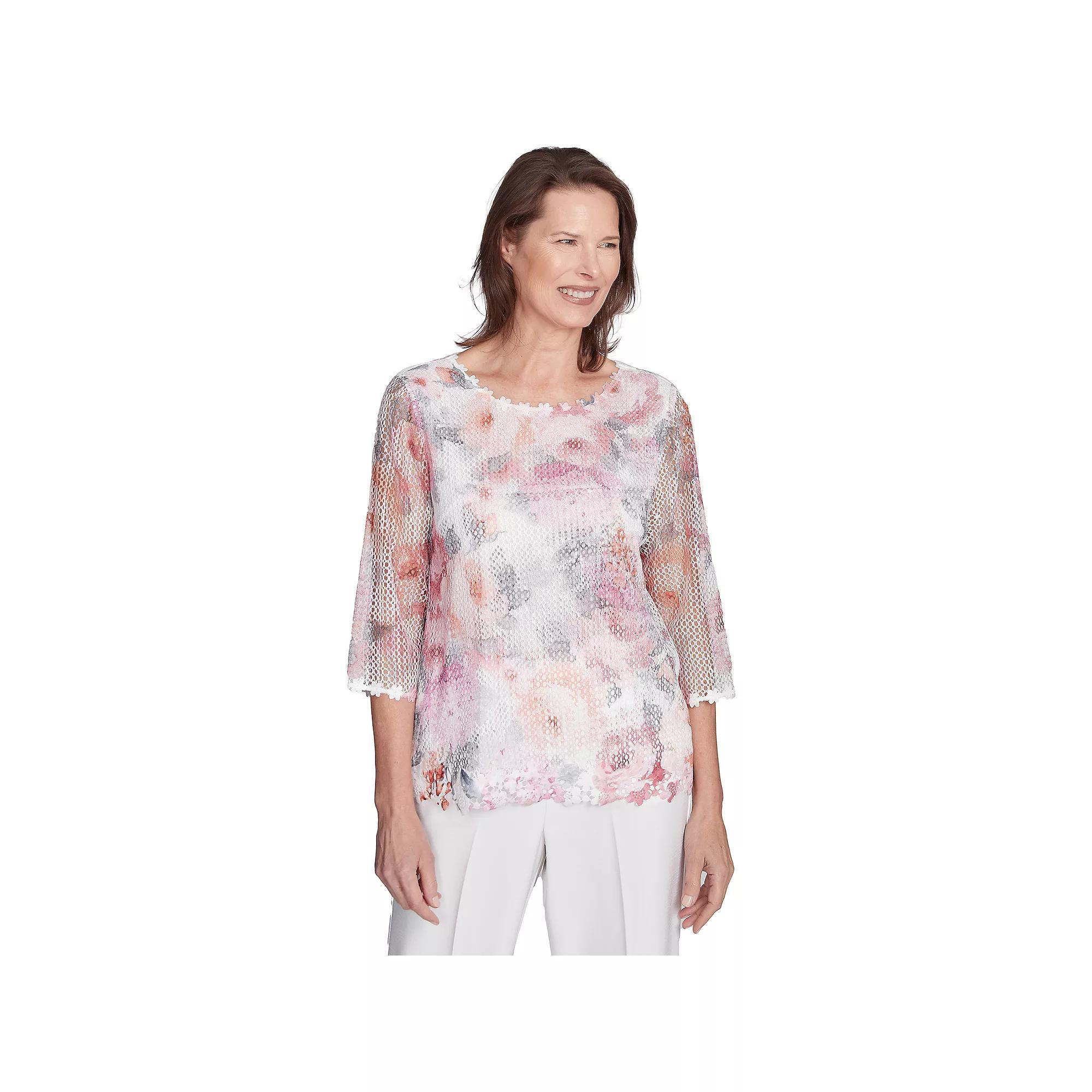 Petite Alfred Dunner Floral Mesh Watercolor Top, Womens Product Image