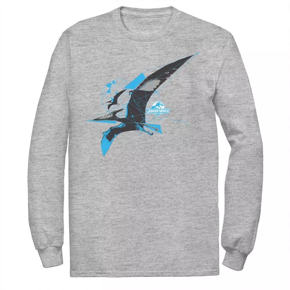 Men's Jurassic World Pterodactyl Geometric Poly Long Sleeve Graphic Tee, Size: Medium, Athletic Grey Product Image
