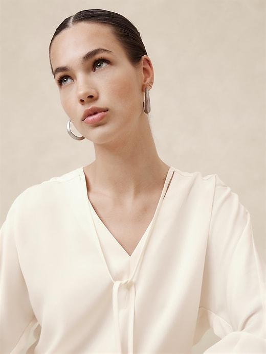 Bubble Hem V-Neck Blouse Product Image