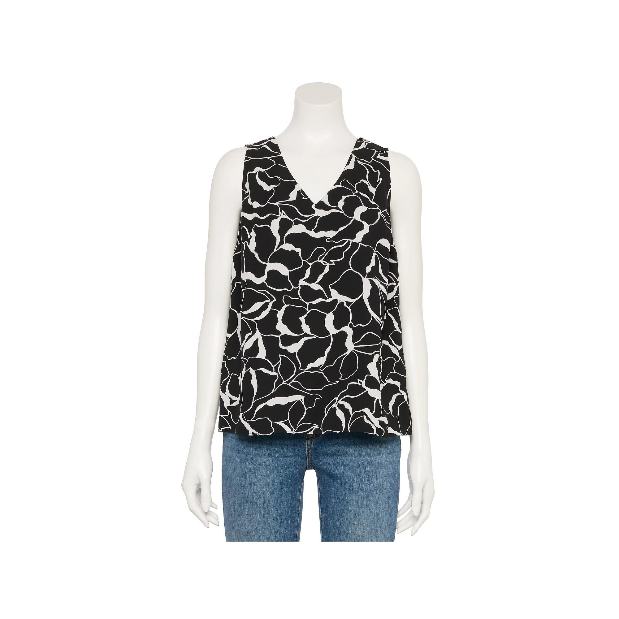 Women's Nine West Adaptive V-Neck Shell Tank Top, Size: Large, Black Glass Floral Product Image