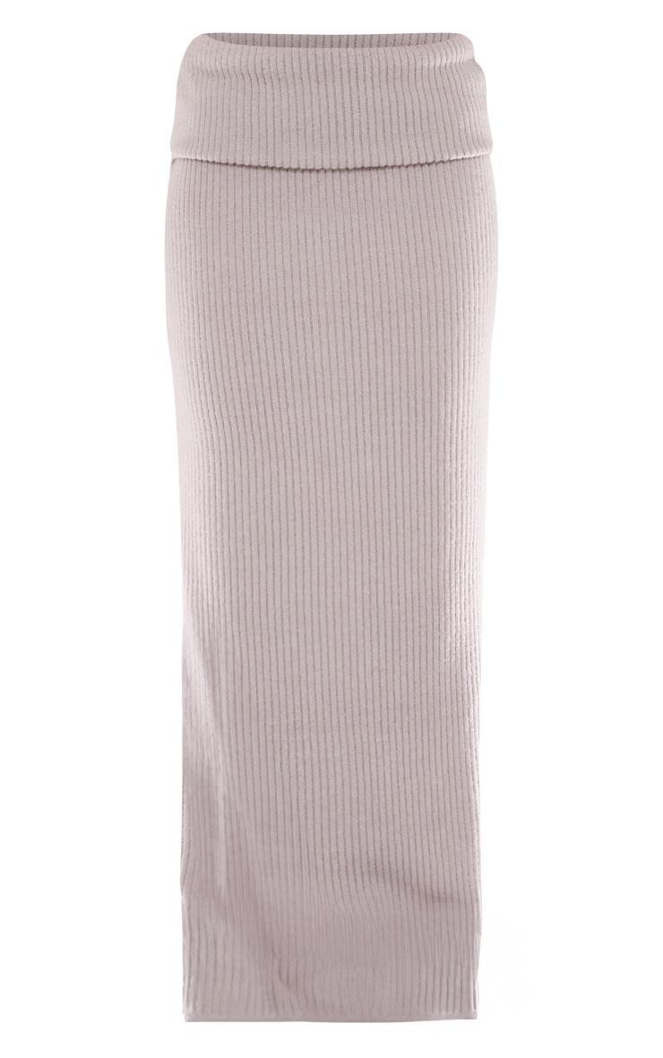 Light Grey Thick Brushed Rib Fold Over Waist Maxi Skirt Product Image