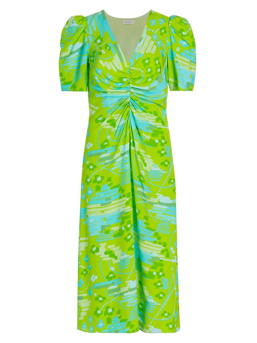 Womens Maci Geometric Puff-Sleeve Midi-Dress Product Image