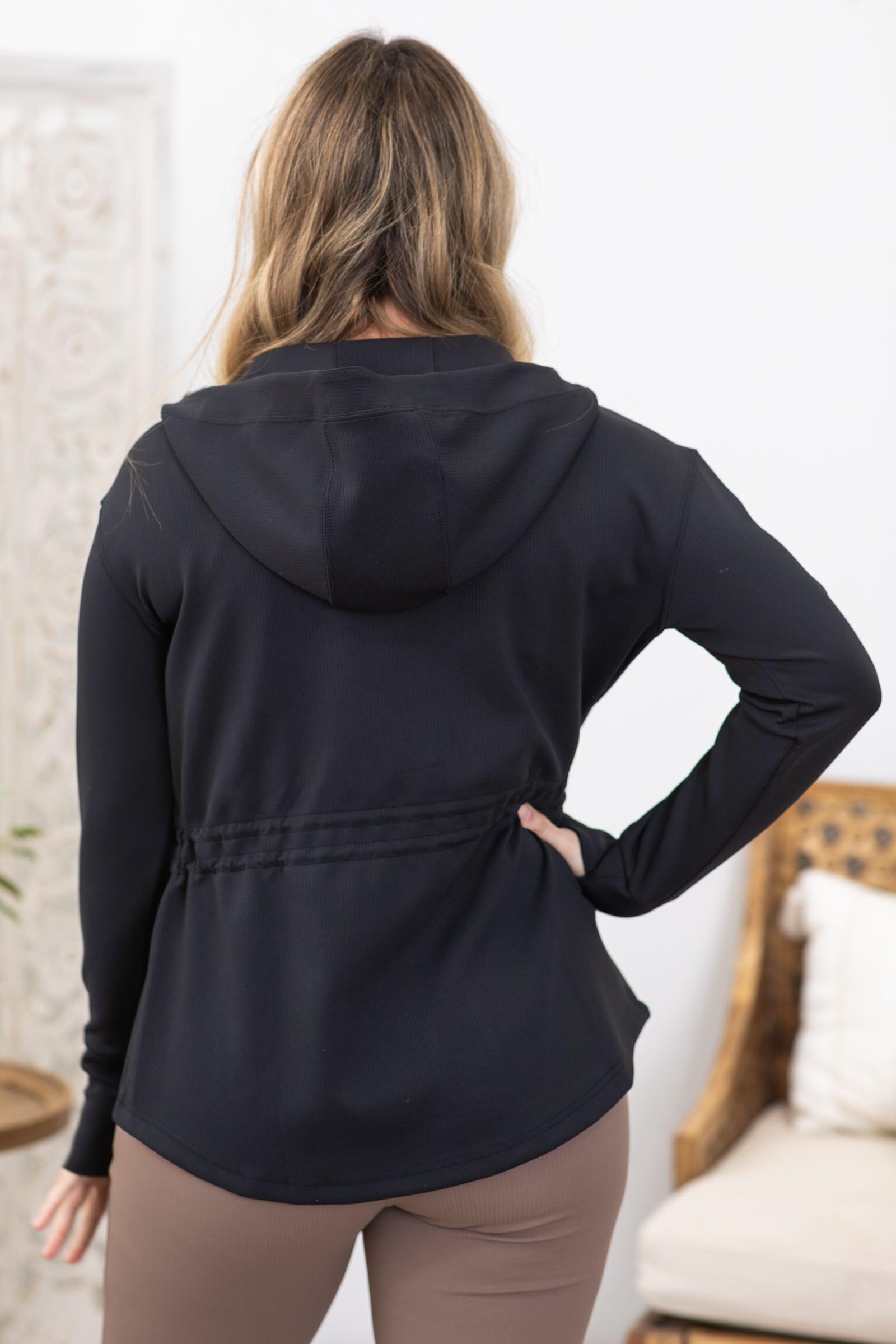 Black Jacquard Ribbed Hoodie Jacket Product Image